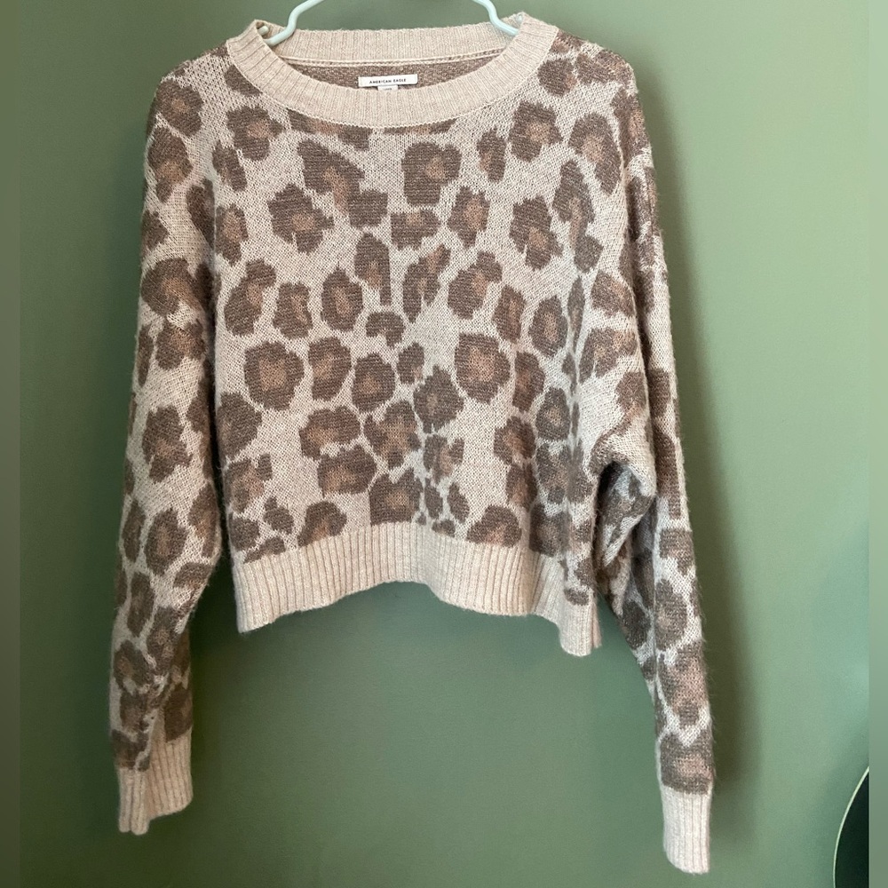 American Eagle Outfitters Leopard Print Sweater - Brown and Cream
